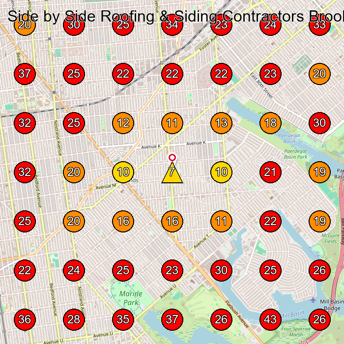Side by Side Roofing & Siding Contractors Brooklyn GeoGrid visibility map for Roofing Contractor in Brooklyn